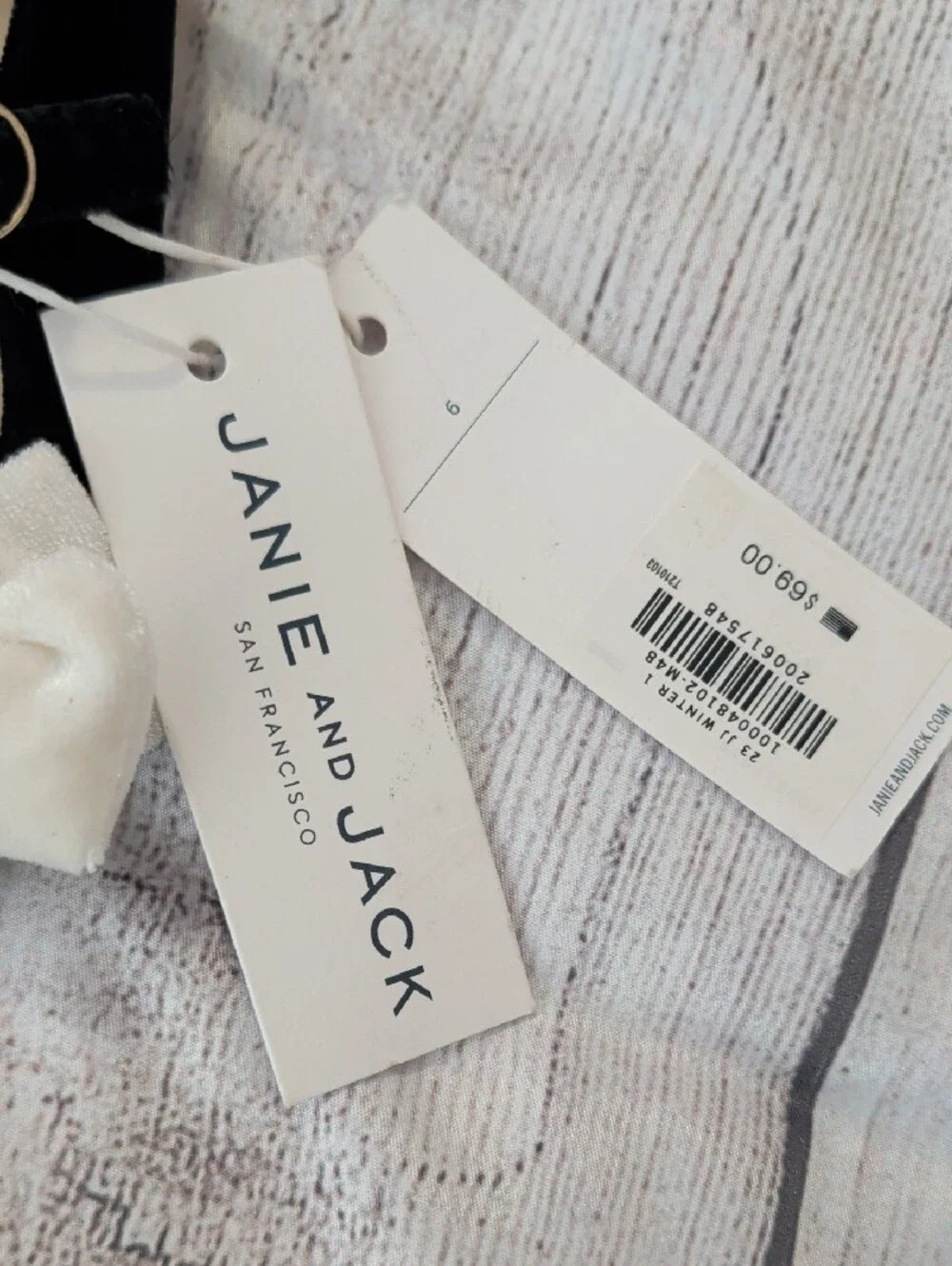 Janie and Jack Black Velvet Mary Jane Flats with Cream Bows